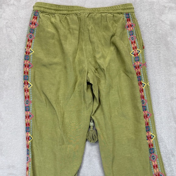 Sundance Pants Women's Small Buena Vista Colorful Embroidered Jogger Olive Boho - Picture 7 of 14